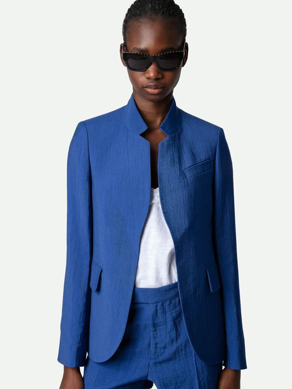 Zadig & Voltaire Deep Sea Blue Linen Blend Blazer Jacket NWT